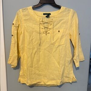 Lauren Ralph Lauren Yellow Tie Front 3/4 Sleeve Blouse